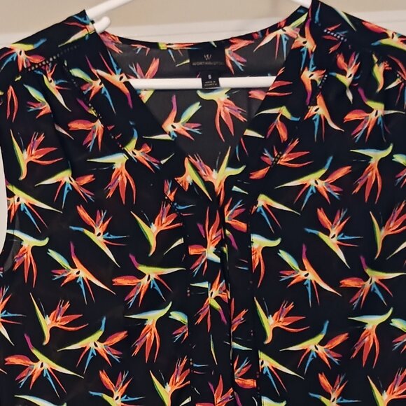 #77 3/$18 - Worthington Black/Orange Button Down Short Sleeve Top Size S - Picture 6 of 6